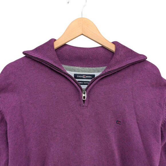 Casa Moda 1/4 Zip Sweater Mens Purple Pima Cotton Knit Pullover Size L - Picture 3 of 8
